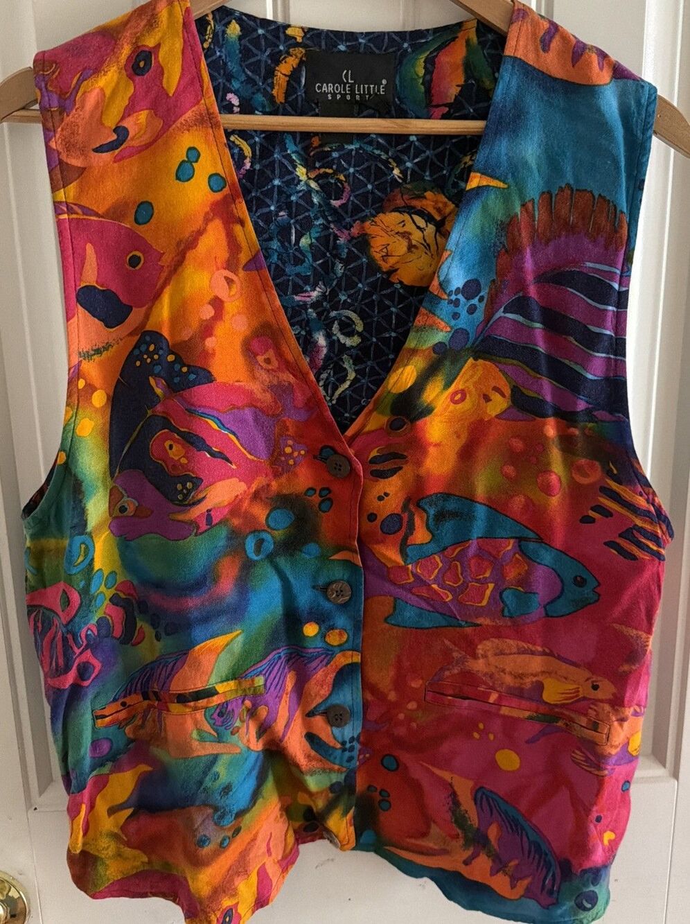 Vtg Carole Little Sport Women’s Vest M Rayon Tropical Fish Artsy Festival 90’s